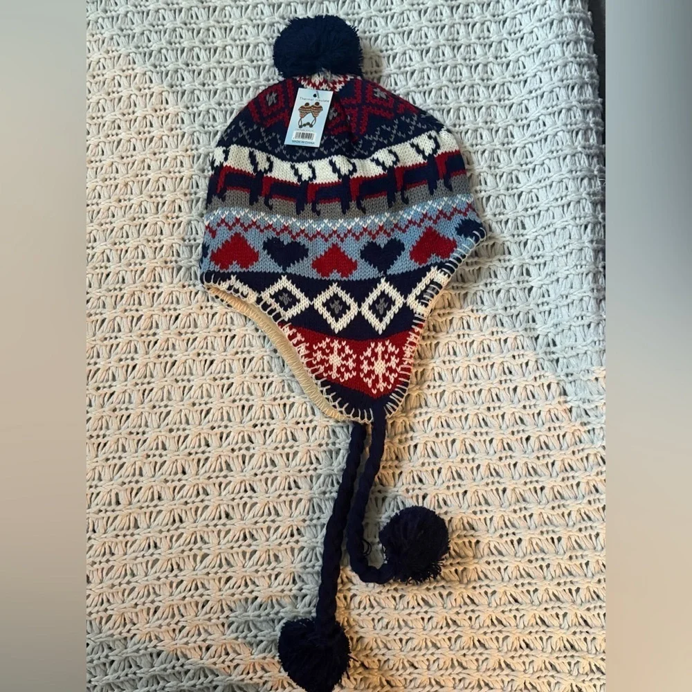 knitted multicolor winter hat peruvian -style  cozy NWT thermal insulate